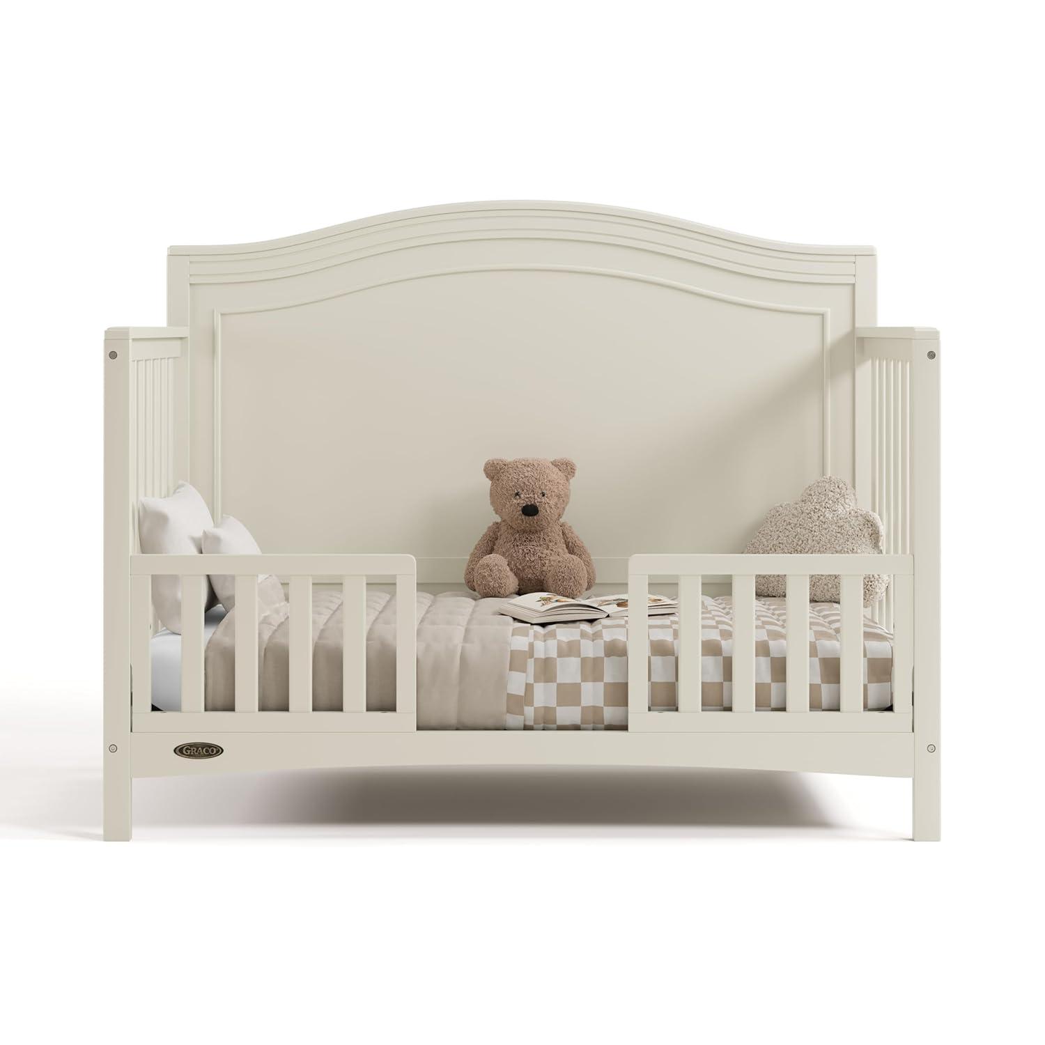 imageGraco Paris 4in1 Convertible Crib White GREENGUARD Gold Certified Converts to Toddler Bed and Daybed Fits Standard FullSize Crib Mattress Adjustable Mattress Support BaseFrosted Oat