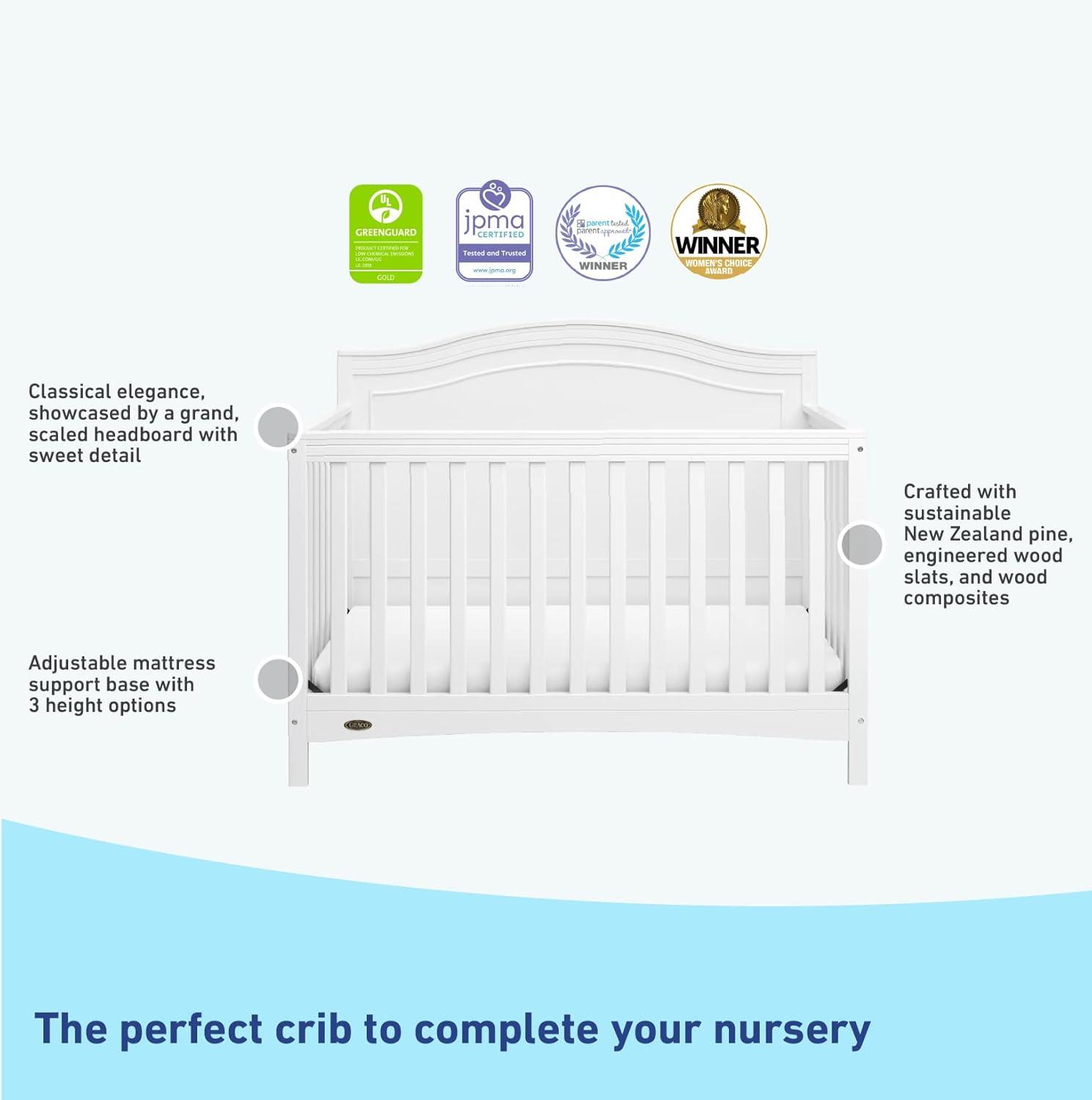 imageGraco Paris 4in1 Convertible Crib White GREENGUARD Gold Certified Converts to Toddler Bed and Daybed Fits Standard FullSize Crib Mattress Adjustable Mattress Support BaseWhite
