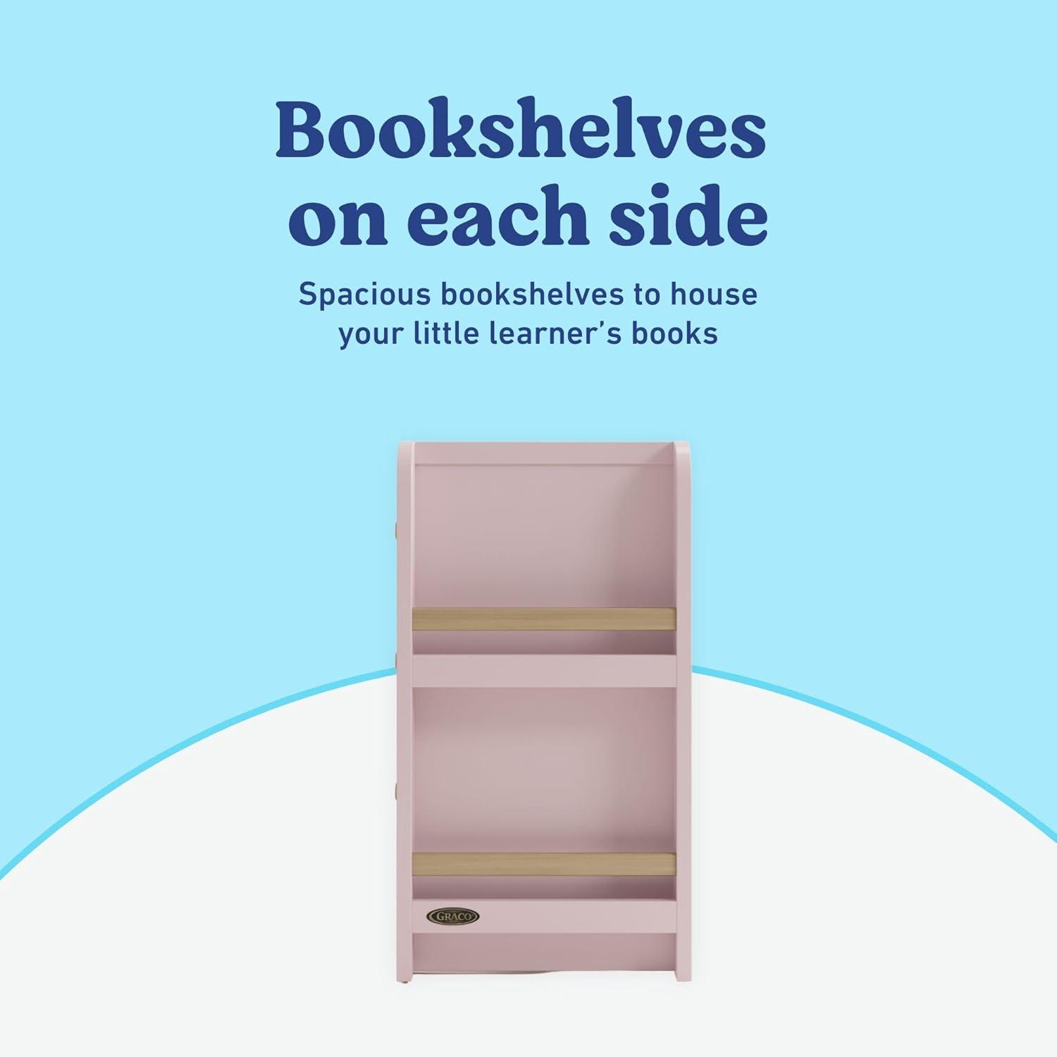 imageGraco ReadwithMe 6 Drawer Dresser with Bookshelves White with Driftwood GREENGUARD Gold Certified Storage for Baby and Kids Room Interlocking Drawer SystemBlush With Driftwood