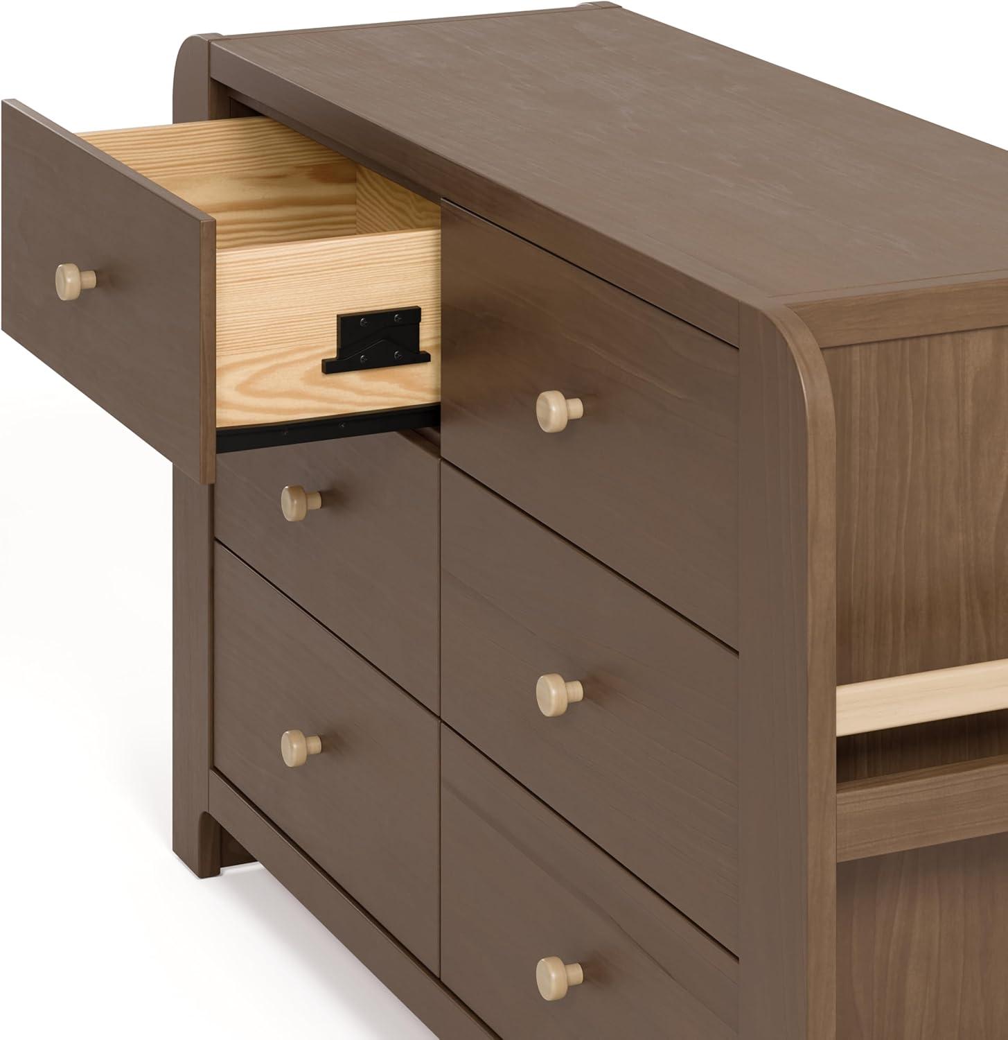 imageGraco ReadwithMe 6 Drawer Dresser with Bookshelves White with Driftwood GREENGUARD Gold Certified Storage for Baby and Kids Room Interlocking Drawer SystemHazelnut With Driftwood