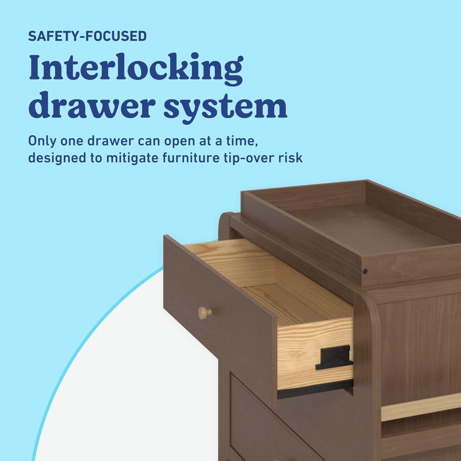 imageGraco ReadwithMe 6 Drawer Dresser with Bookshelves White with Driftwood GREENGUARD Gold Certified Storage for Baby and Kids Room Interlocking Drawer SystemHazelnut With Driftwood