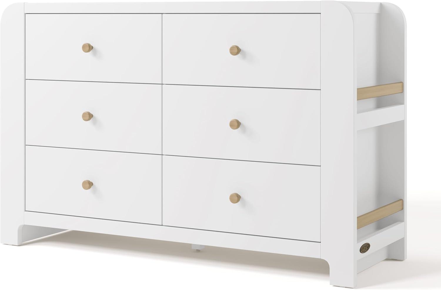 imageGraco ReadwithMe 6 Drawer Dresser with Bookshelves White with Driftwood GREENGUARD Gold Certified Storage for Baby and Kids Room Interlocking Drawer SystemWhite With Driftwood