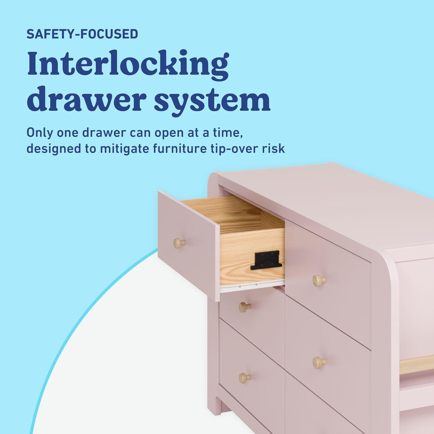 imageGraco ReadwithMe 6 Drawer Dresser with Bookshelves White with Driftwood GREENGUARD Gold Certified Storage for Baby and Kids Room Interlocking Drawer SystemBlush With Driftwood