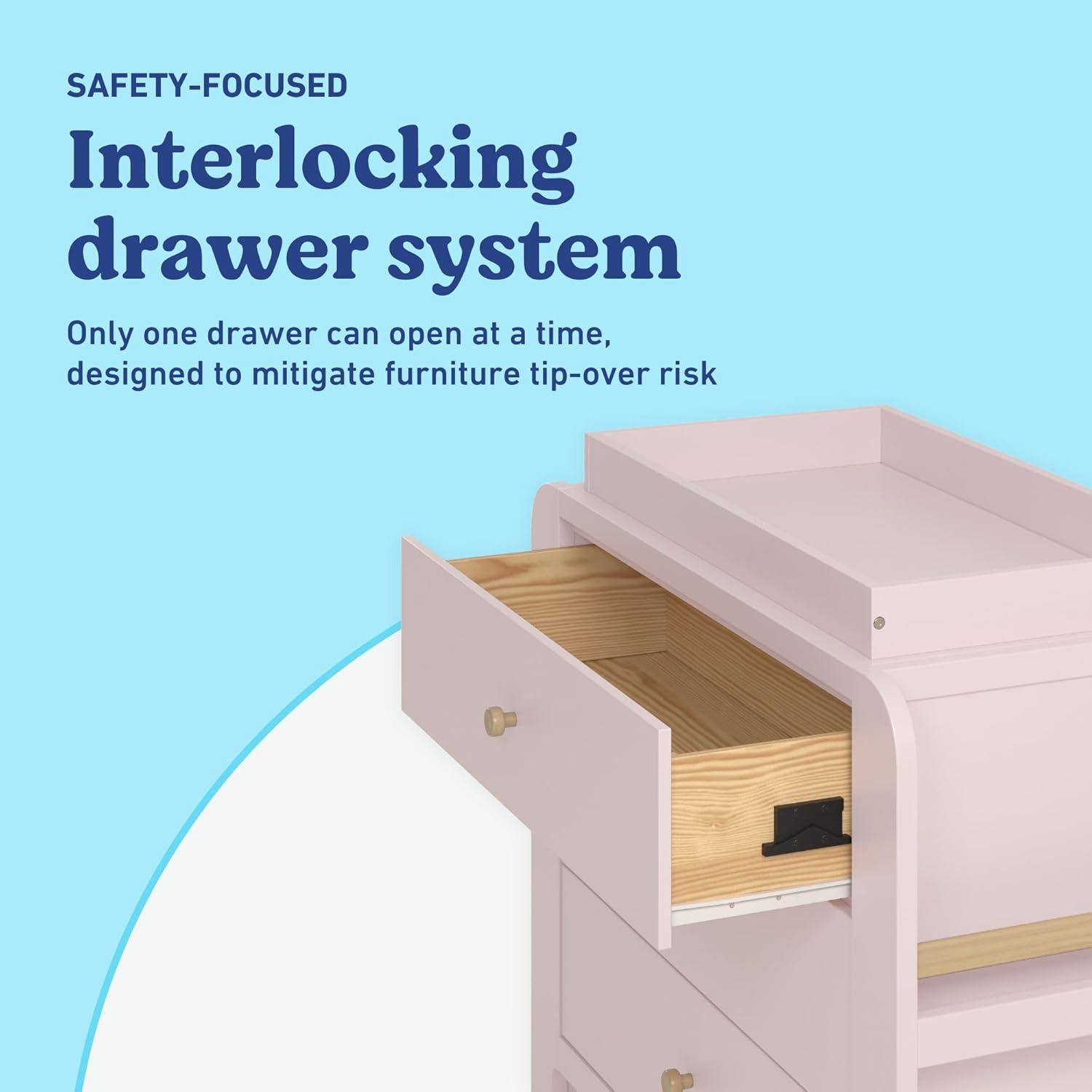 imageGraco ReadwithMe 6 Drawer Dresser with Bookshelves White with Driftwood GREENGUARD Gold Certified Storage for Baby and Kids Room Interlocking Drawer SystemBlush With Driftwood