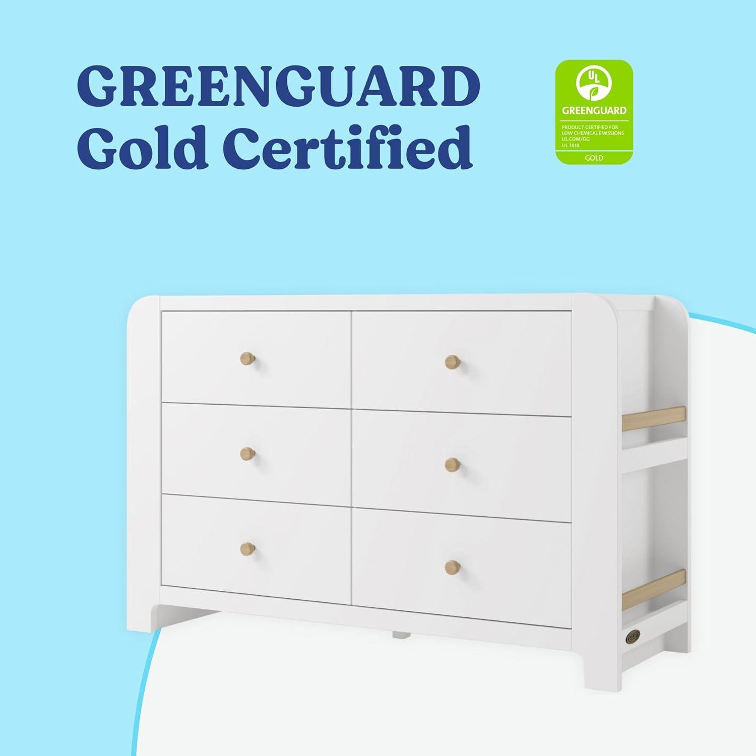 imageGraco ReadwithMe 6 Drawer Dresser with Bookshelves White with Driftwood GREENGUARD Gold Certified Storage for Baby and Kids Room Interlocking Drawer SystemWhite With Driftwood