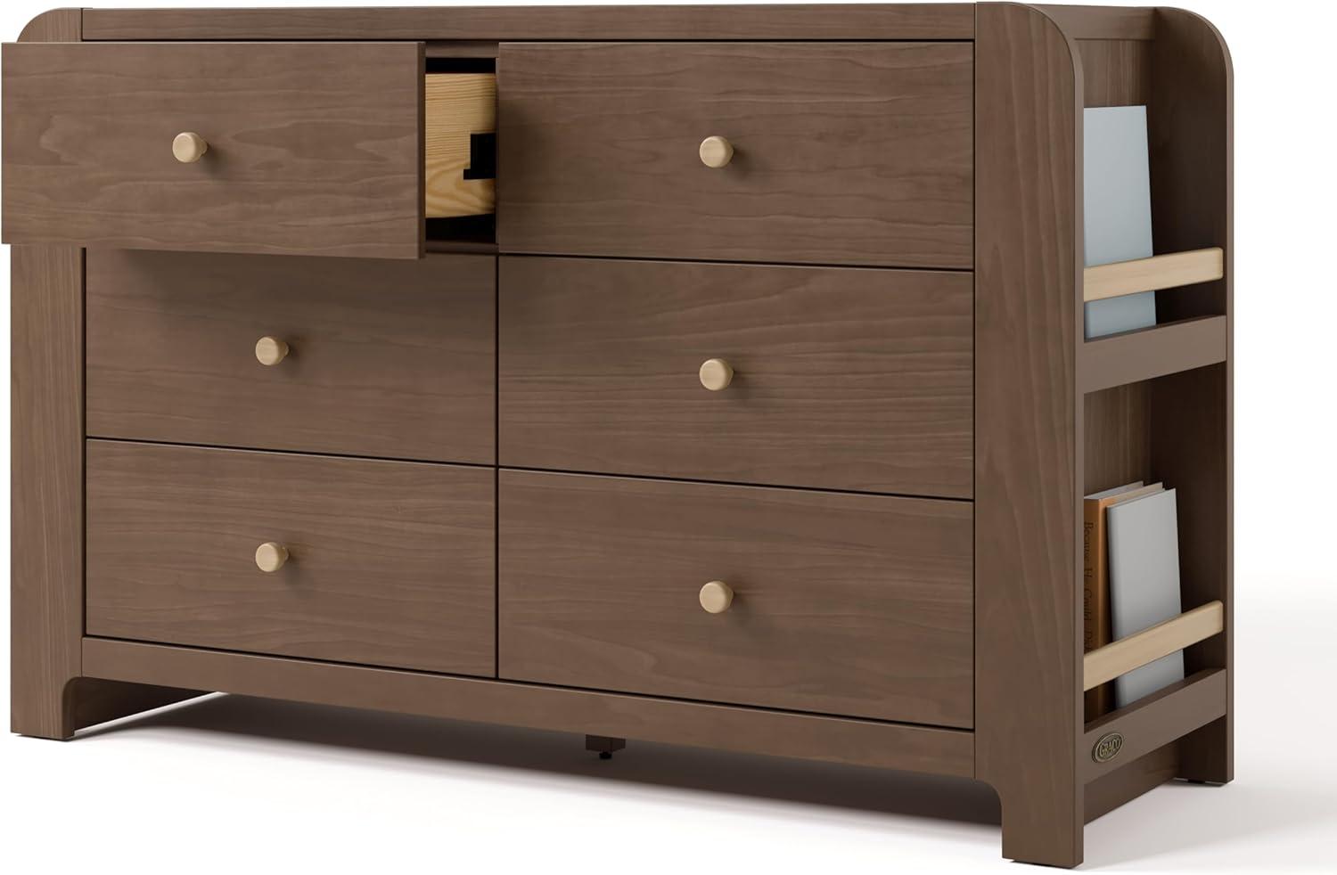 imageGraco ReadwithMe 6 Drawer Dresser with Bookshelves White with Driftwood GREENGUARD Gold Certified Storage for Baby and Kids Room Interlocking Drawer SystemHazelnut With Driftwood