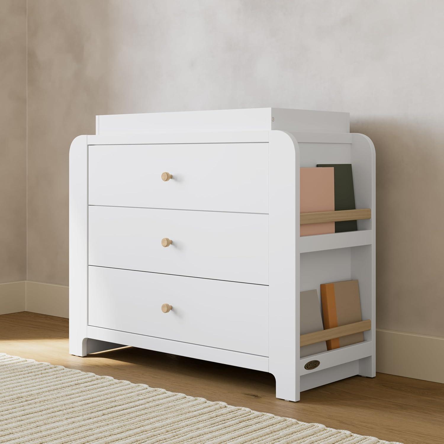 imageGraco ReadwithMe 6 Drawer Dresser with Bookshelves White with Driftwood GREENGUARD Gold Certified Storage for Baby and Kids Room Interlocking Drawer SystemWhite With Driftwood