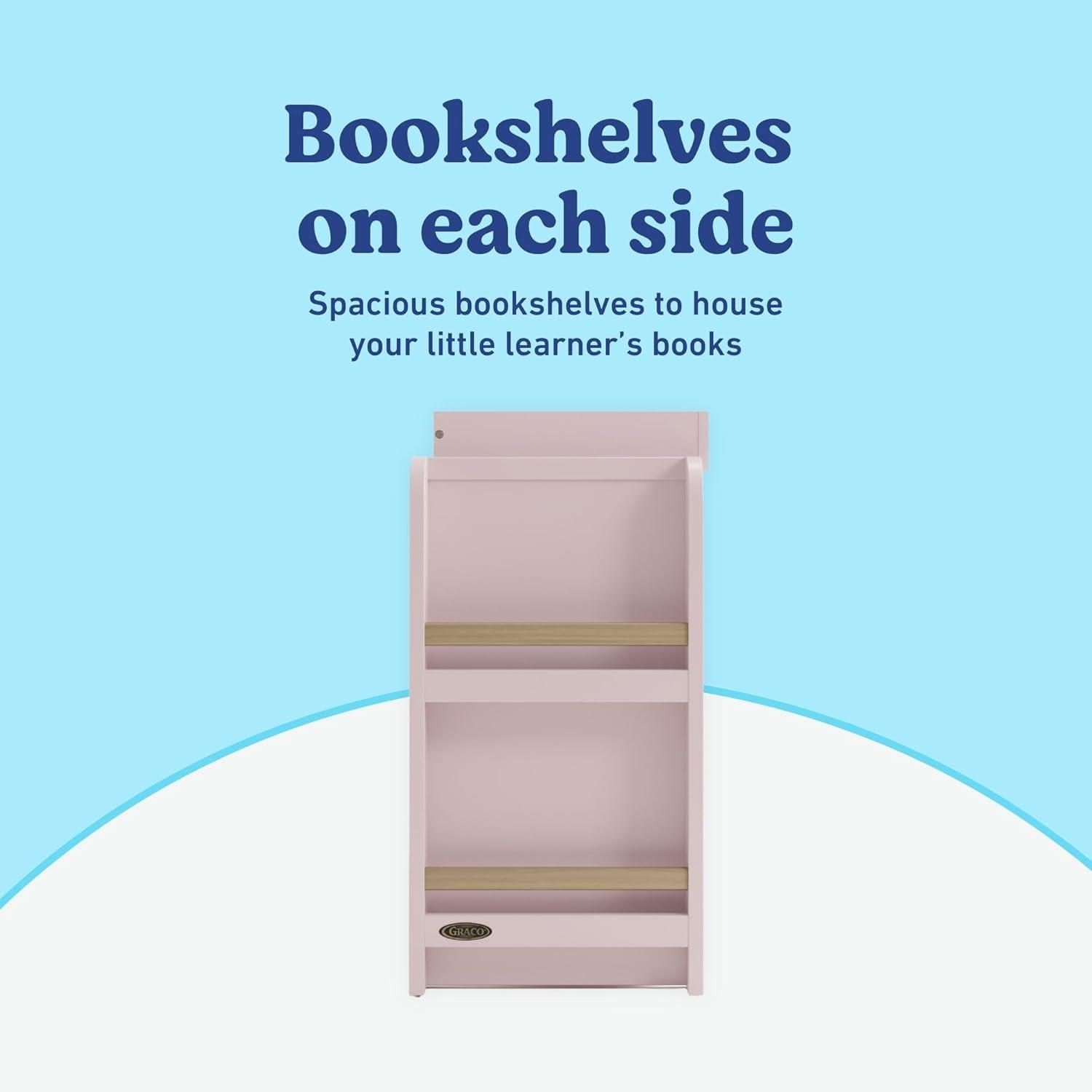 imageGraco ReadwithMe 6 Drawer Dresser with Bookshelves White with Driftwood GREENGUARD Gold Certified Storage for Baby and Kids Room Interlocking Drawer SystemBlush With Driftwood