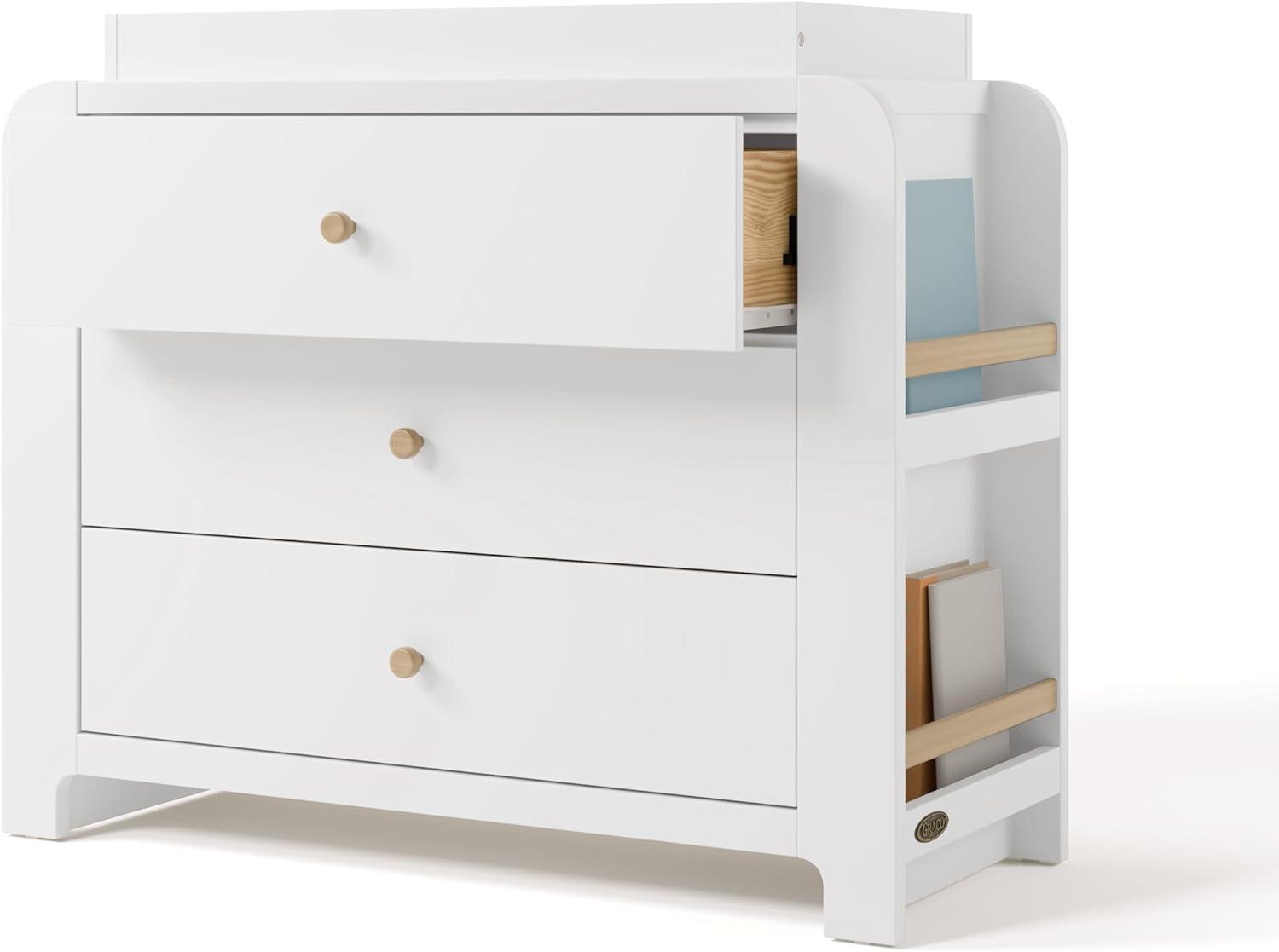 imageGraco ReadwithMe 6 Drawer Dresser with Bookshelves White with Driftwood GREENGUARD Gold Certified Storage for Baby and Kids Room Interlocking Drawer SystemWhite With Driftwood