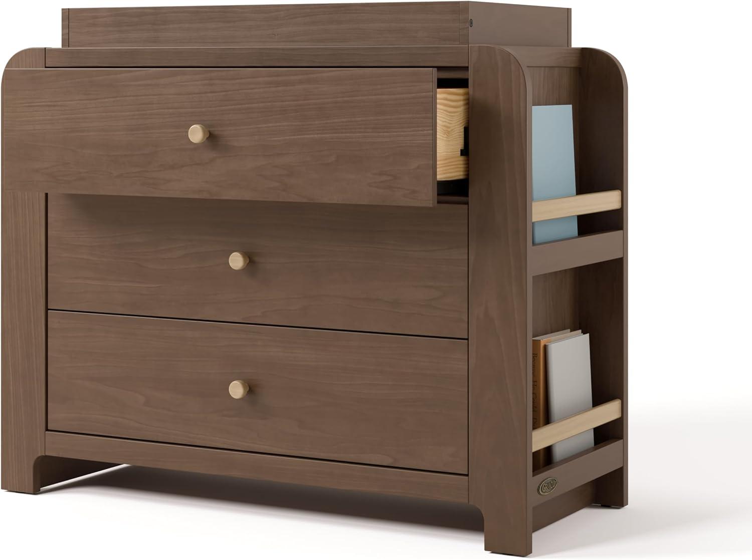 imageGraco ReadwithMe 6 Drawer Dresser with Bookshelves White with Driftwood GREENGUARD Gold Certified Storage for Baby and Kids Room Interlocking Drawer SystemHazelnut With Driftwood