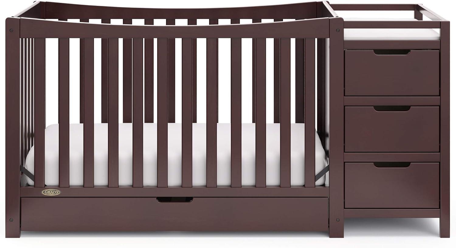 imageGraco Remi 4in1 Convertible Crib ampamp Changer White GREENGUARD Gold Certified Fits Standard Crib Mattress Converts to Toddler Bed and Full Bed 4 Adjustable Mattress HeightsEspresso