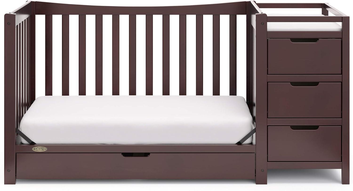 imageGraco Remi 4in1 Convertible Crib ampamp Changer White GREENGUARD Gold Certified Fits Standard Crib Mattress Converts to Toddler Bed and Full Bed 4 Adjustable Mattress HeightsEspresso