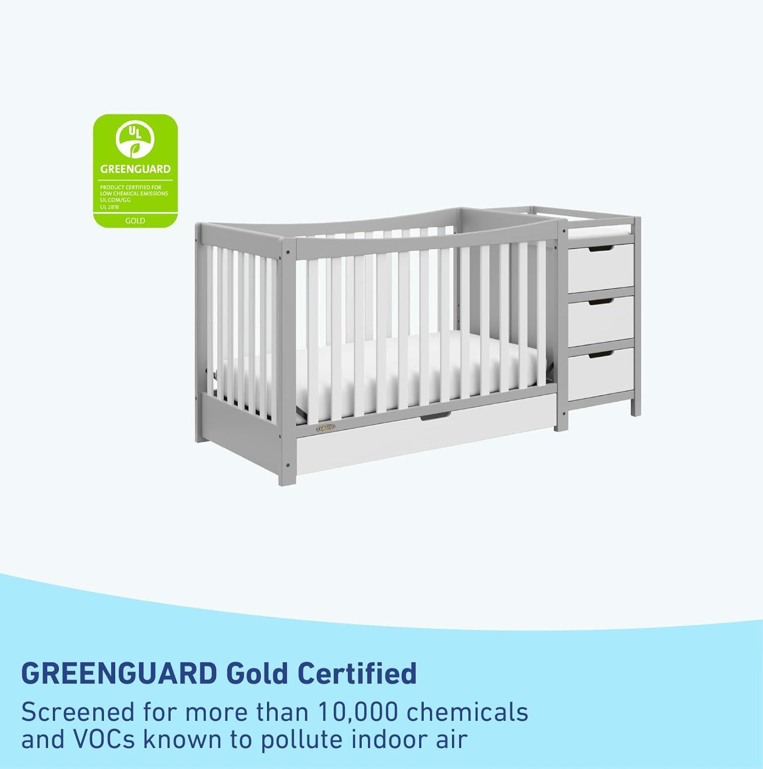 imageGraco Remi 4in1 Convertible Crib ampamp Changer White GREENGUARD Gold Certified Fits Standard Crib Mattress Converts to Toddler Bed and Full Bed 4 Adjustable Mattress HeightsPebble Gray White