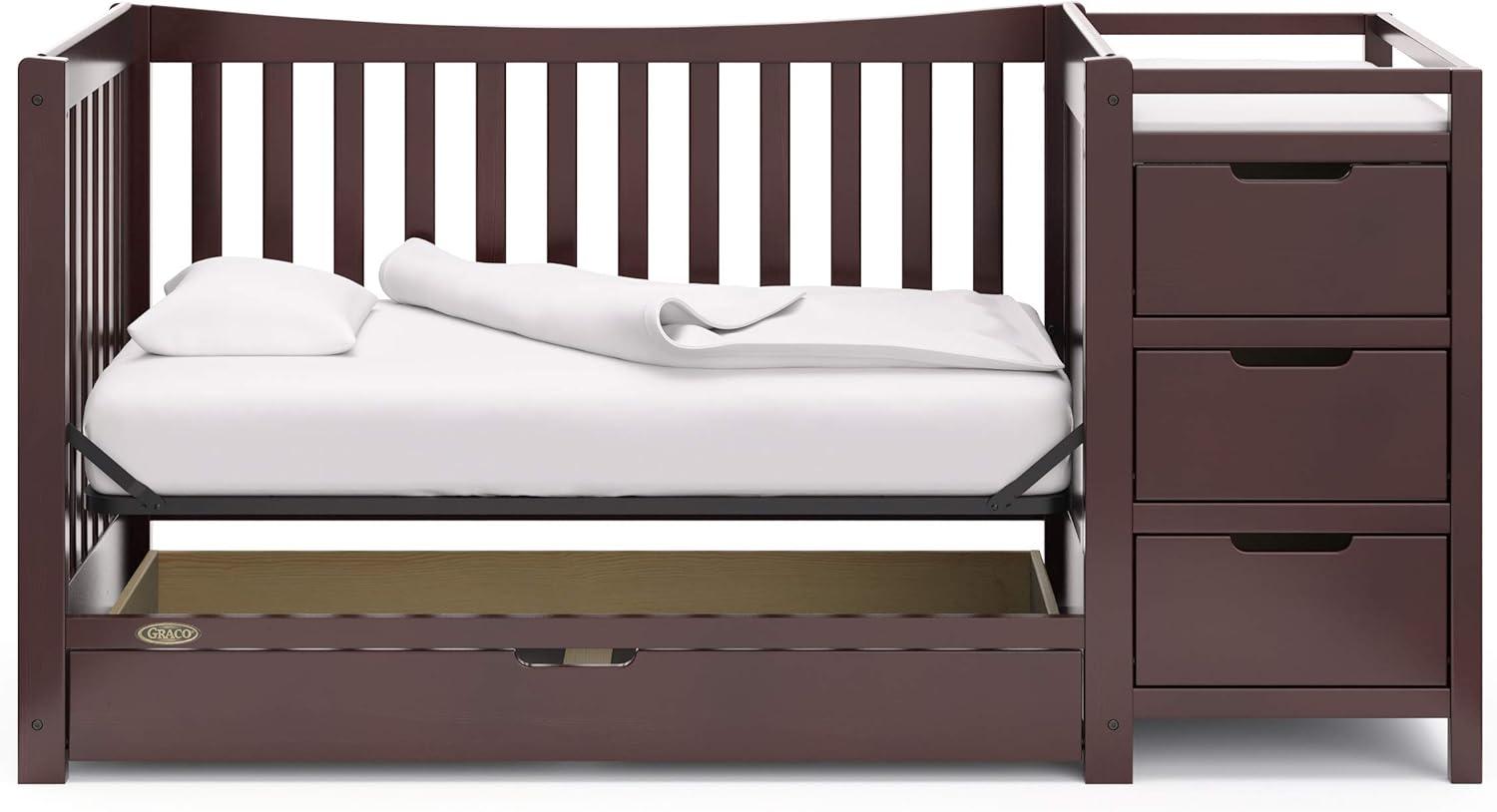 imageGraco Remi 4in1 Convertible Crib ampamp Changer White GREENGUARD Gold Certified Fits Standard Crib Mattress Converts to Toddler Bed and Full Bed 4 Adjustable Mattress HeightsEspresso