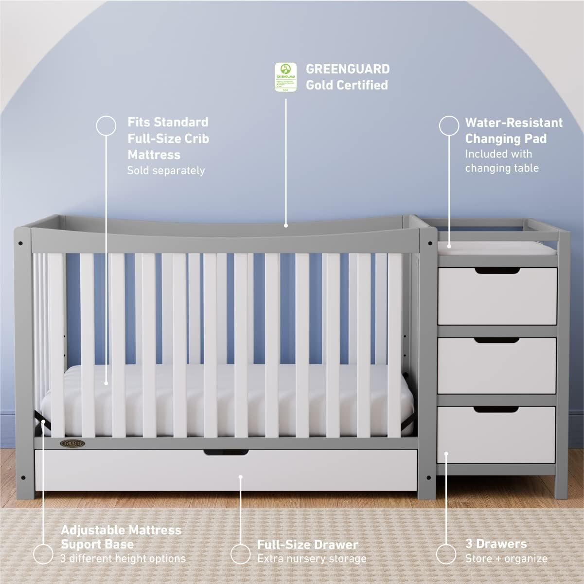 imageGraco Remi 4in1 Convertible Crib ampamp Changer White GREENGUARD Gold Certified Fits Standard Crib Mattress Converts to Toddler Bed and Full Bed 4 Adjustable Mattress HeightsPebble Gray White