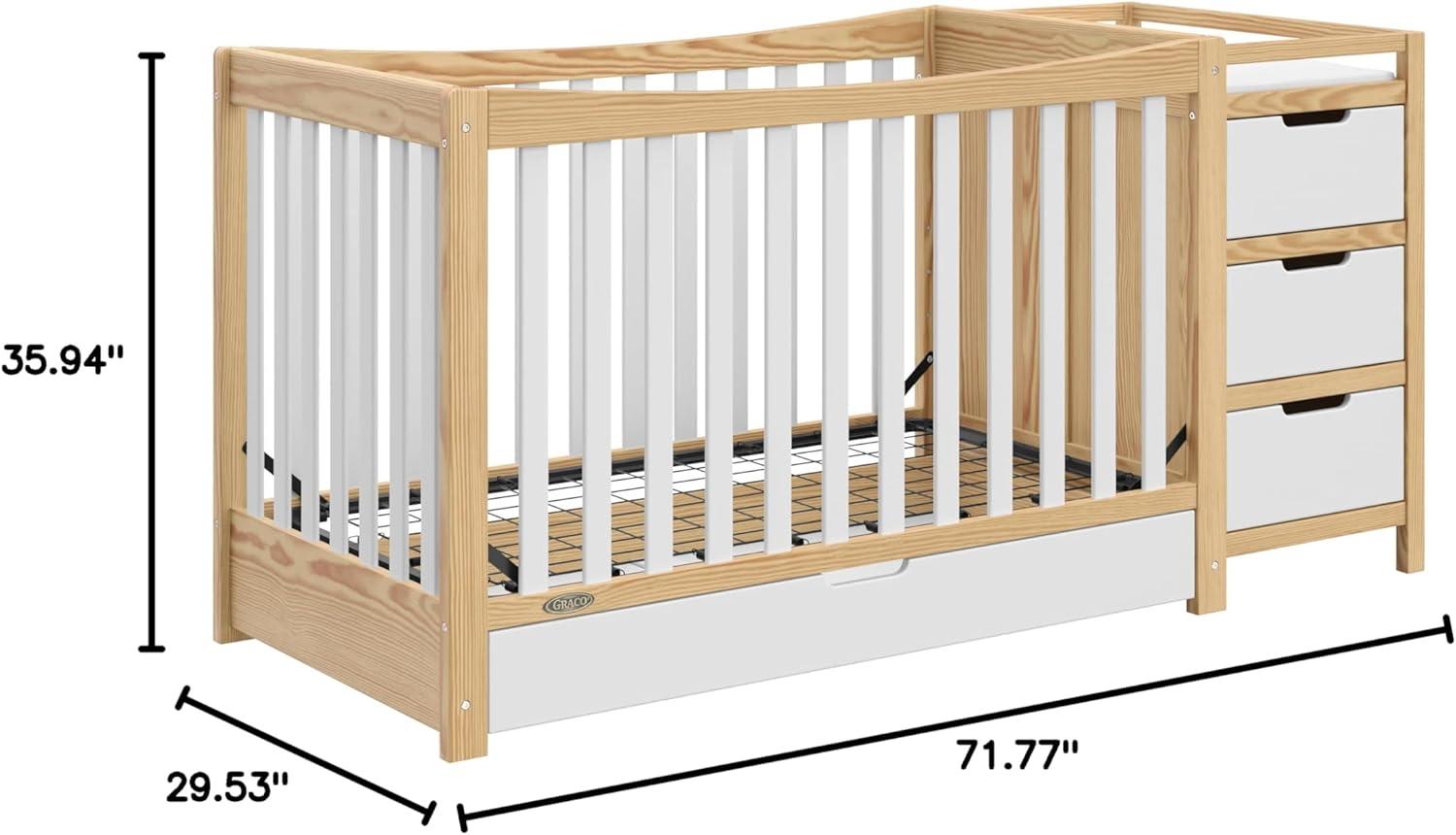 imageGraco Remi 4in1 Convertible Crib ampamp Changer White GREENGUARD Gold Certified Fits Standard Crib Mattress Converts to Toddler Bed and Full Bed 4 Adjustable Mattress HeightsWhite Natural