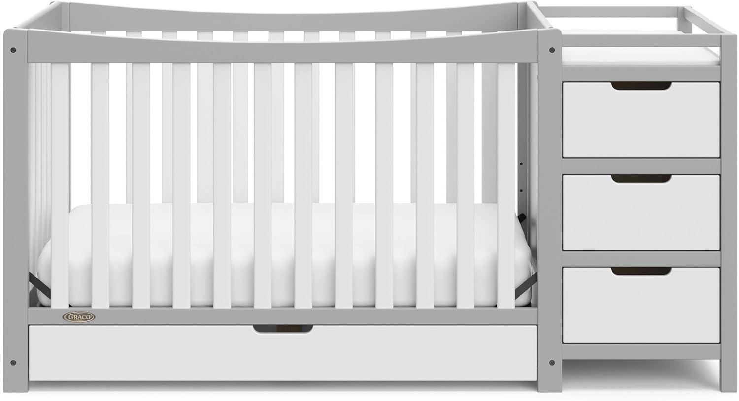 imageGraco Remi 4in1 Convertible Crib ampamp Changer White GREENGUARD Gold Certified Fits Standard Crib Mattress Converts to Toddler Bed and Full Bed 4 Adjustable Mattress HeightsPebble Gray White