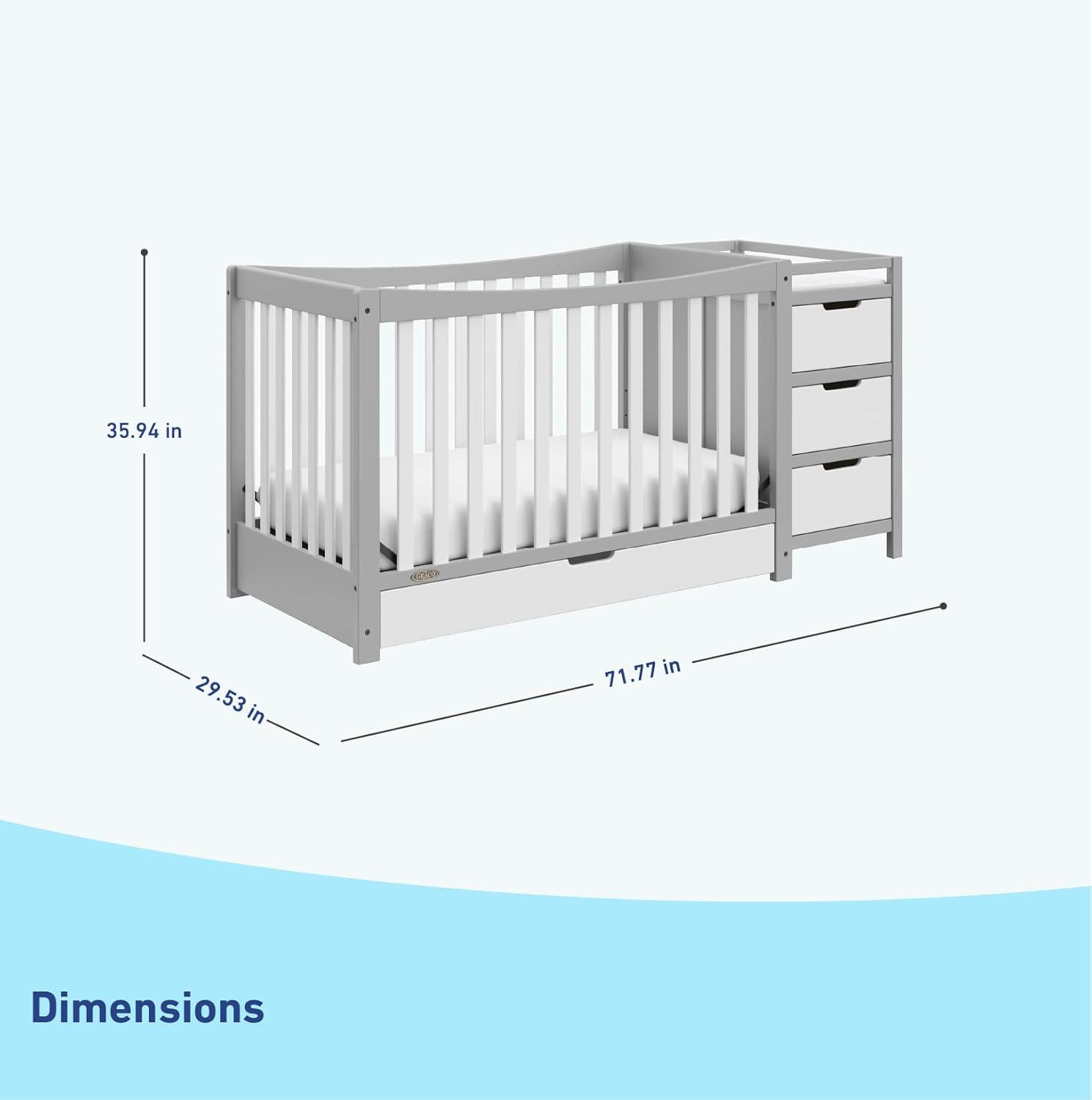 imageGraco Remi 4in1 Convertible Crib ampamp Changer White GREENGUARD Gold Certified Fits Standard Crib Mattress Converts to Toddler Bed and Full Bed 4 Adjustable Mattress HeightsPebble Gray White