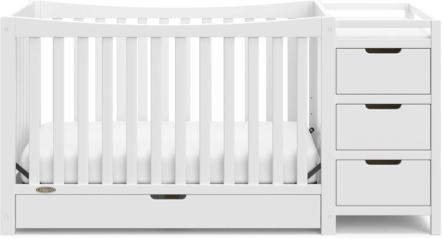 imageGraco Remi 4in1 Convertible Crib ampamp Changer White GREENGUARD Gold Certified Fits Standard Crib Mattress Converts to Toddler Bed and Full Bed 4 Adjustable Mattress HeightsWhite