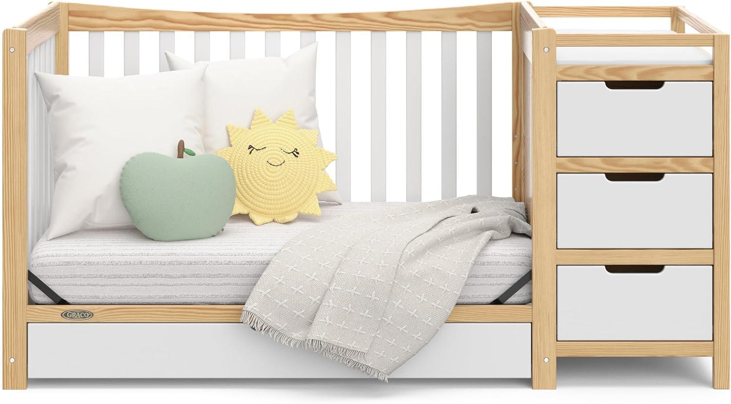 imageGraco Remi 4in1 Convertible Crib ampamp Changer White GREENGUARD Gold Certified Fits Standard Crib Mattress Converts to Toddler Bed and Full Bed 4 Adjustable Mattress HeightsWhite Natural