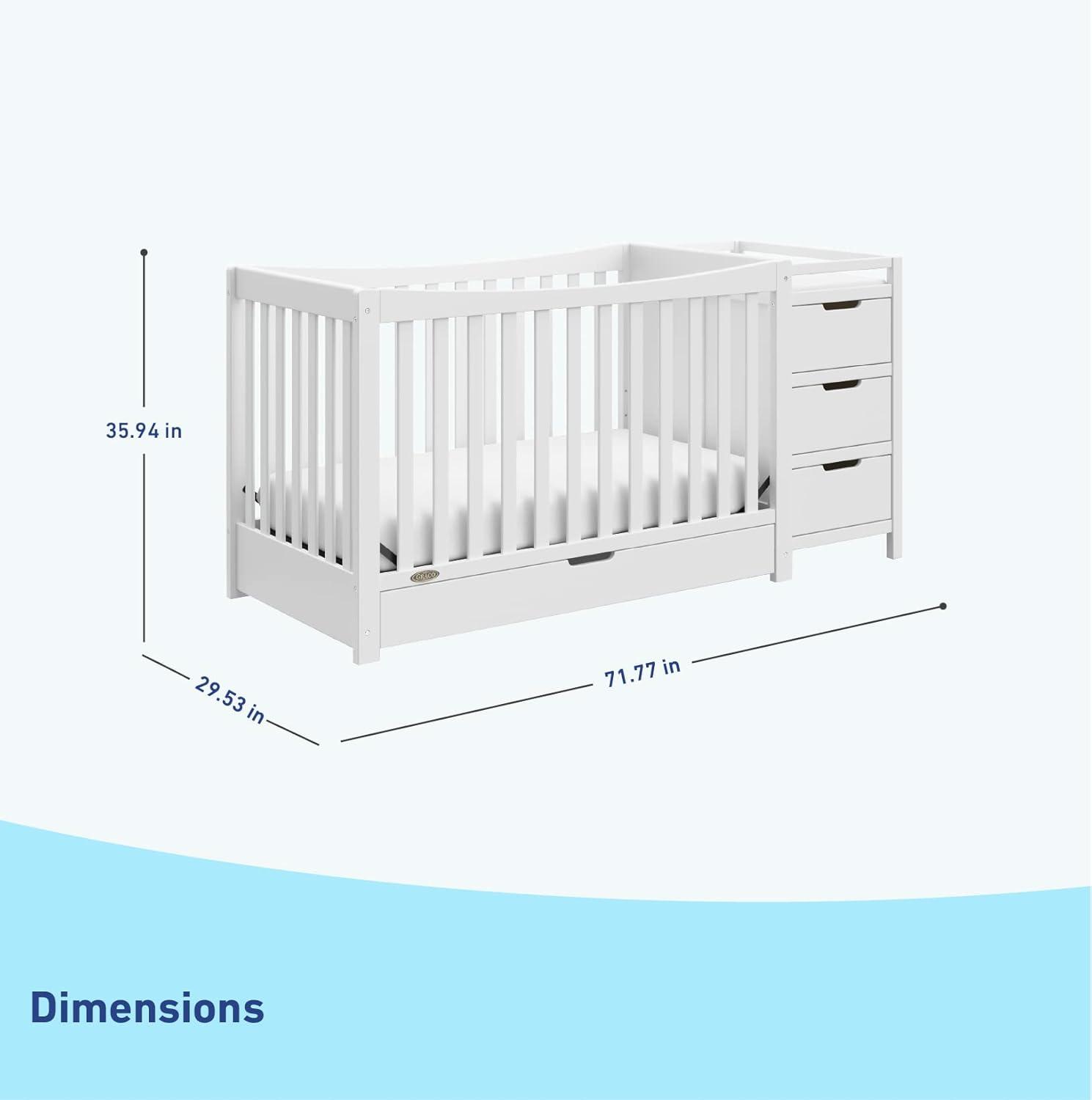 imageGraco Remi 4in1 Convertible Crib ampamp Changer White GREENGUARD Gold Certified Fits Standard Crib Mattress Converts to Toddler Bed and Full Bed 4 Adjustable Mattress HeightsWhite
