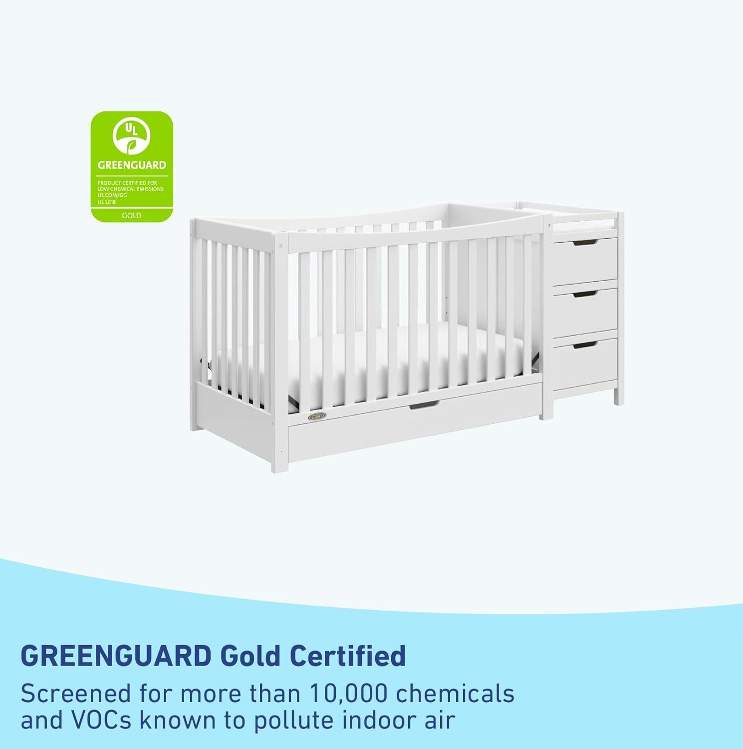 imageGraco Remi 4in1 Convertible Crib ampamp Changer White GREENGUARD Gold Certified Fits Standard Crib Mattress Converts to Toddler Bed and Full Bed 4 Adjustable Mattress HeightsWhite