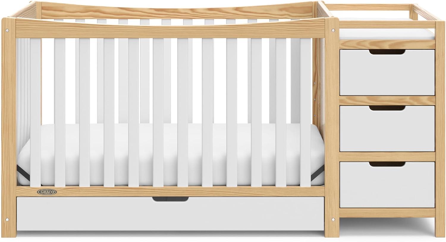 imageGraco Remi 4in1 Convertible Crib ampamp Changer White GREENGUARD Gold Certified Fits Standard Crib Mattress Converts to Toddler Bed and Full Bed 4 Adjustable Mattress HeightsWhite Natural