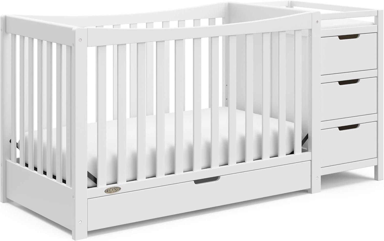 imageGraco Remi 4in1 Convertible Crib ampamp Changer White GREENGUARD Gold Certified Fits Standard Crib Mattress Converts to Toddler Bed and Full Bed 4 Adjustable Mattress HeightsWhite