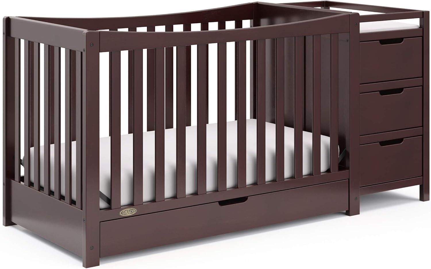 imageGraco Remi 4in1 Convertible Crib ampamp Changer White GREENGUARD Gold Certified Fits Standard Crib Mattress Converts to Toddler Bed and Full Bed 4 Adjustable Mattress HeightsEspresso