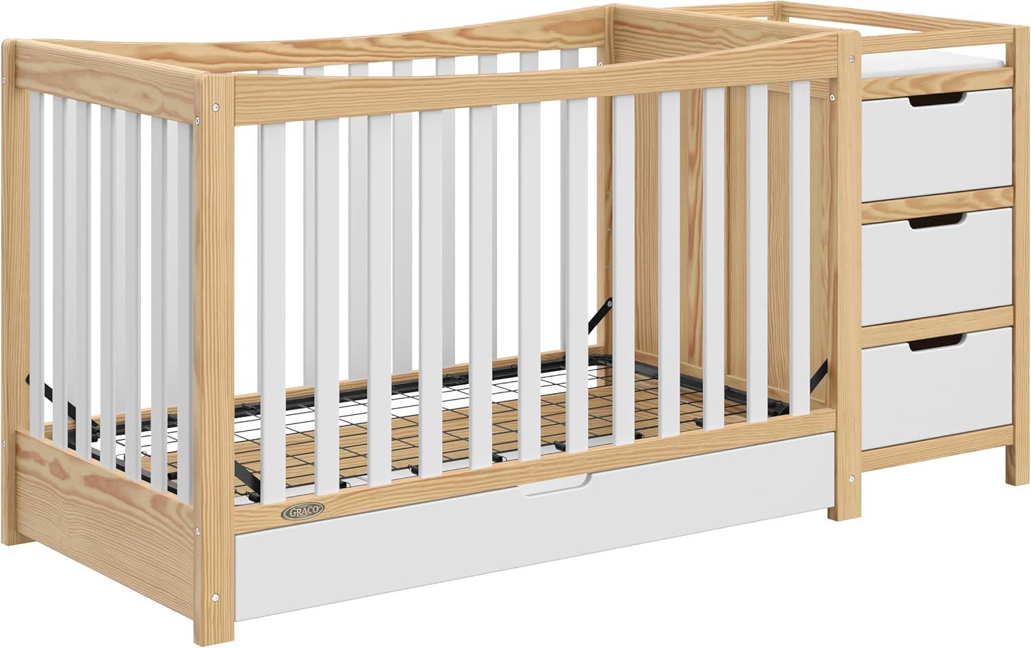 imageGraco Remi 4in1 Convertible Crib ampamp Changer White GREENGUARD Gold Certified Fits Standard Crib Mattress Converts to Toddler Bed and Full Bed 4 Adjustable Mattress HeightsWhite Natural