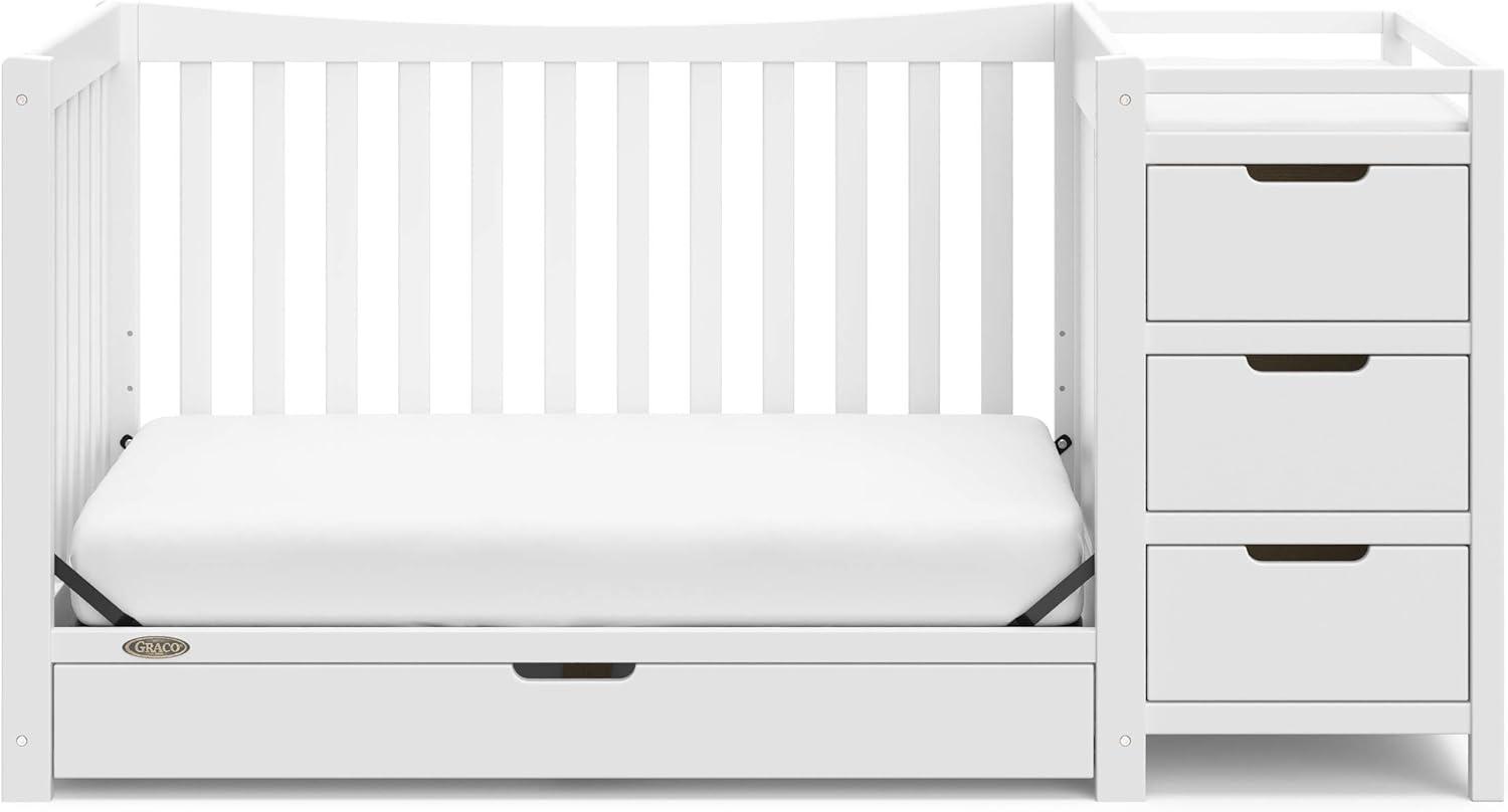 imageGraco Remi 4in1 Convertible Crib ampamp Changer White GREENGUARD Gold Certified Fits Standard Crib Mattress Converts to Toddler Bed and Full Bed 4 Adjustable Mattress HeightsWhite