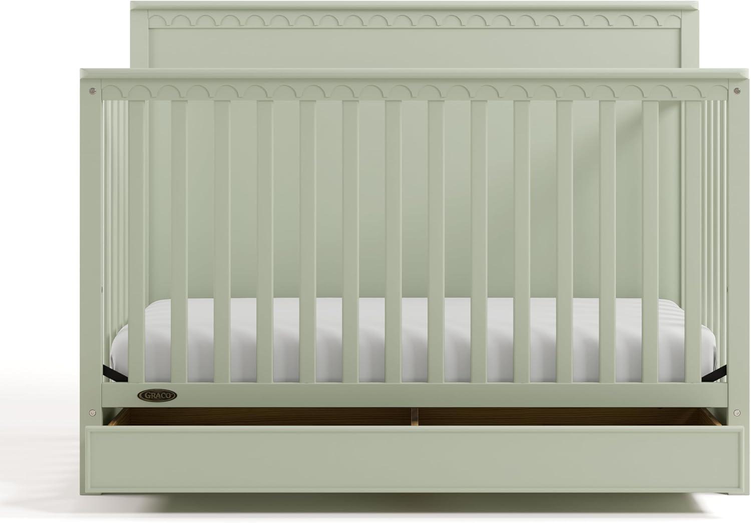 imageGraco Sasha 5in1 Convertible Crib with Drawer White GREENGUARD Gold Certified Wood Crib Converts to Toddler Bed Daybed FullSize Bed Stylish Classic DesignSage