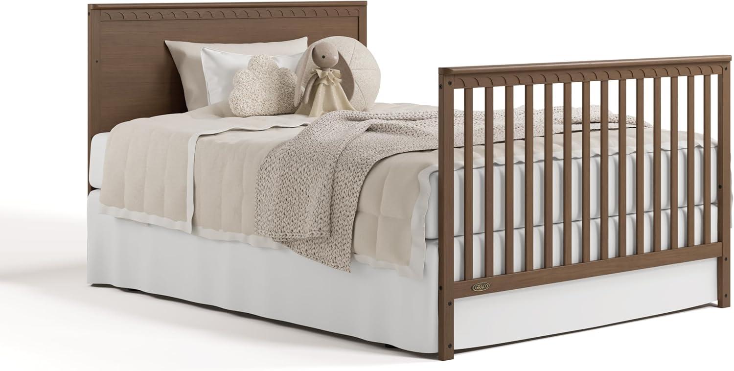 imageGraco Sasha 5in1 Convertible Crib with Drawer White GREENGUARD Gold Certified Wood Crib Converts to Toddler Bed Daybed FullSize Bed Stylish Classic DesignHazelnut