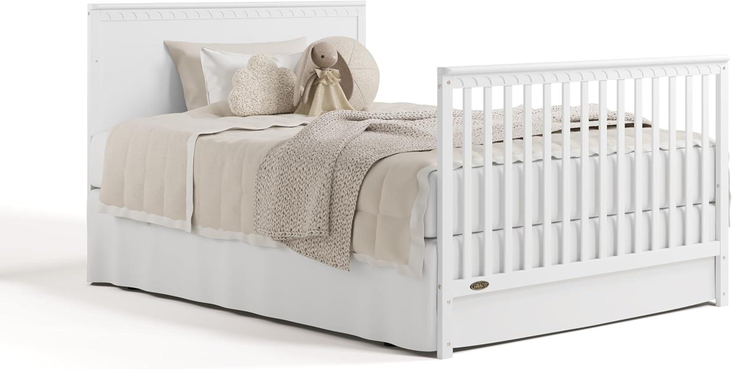 imageGraco Sasha 5in1 Convertible Crib with Drawer White GREENGUARD Gold Certified Wood Crib Converts to Toddler Bed Daybed FullSize Bed Stylish Classic DesignWhite