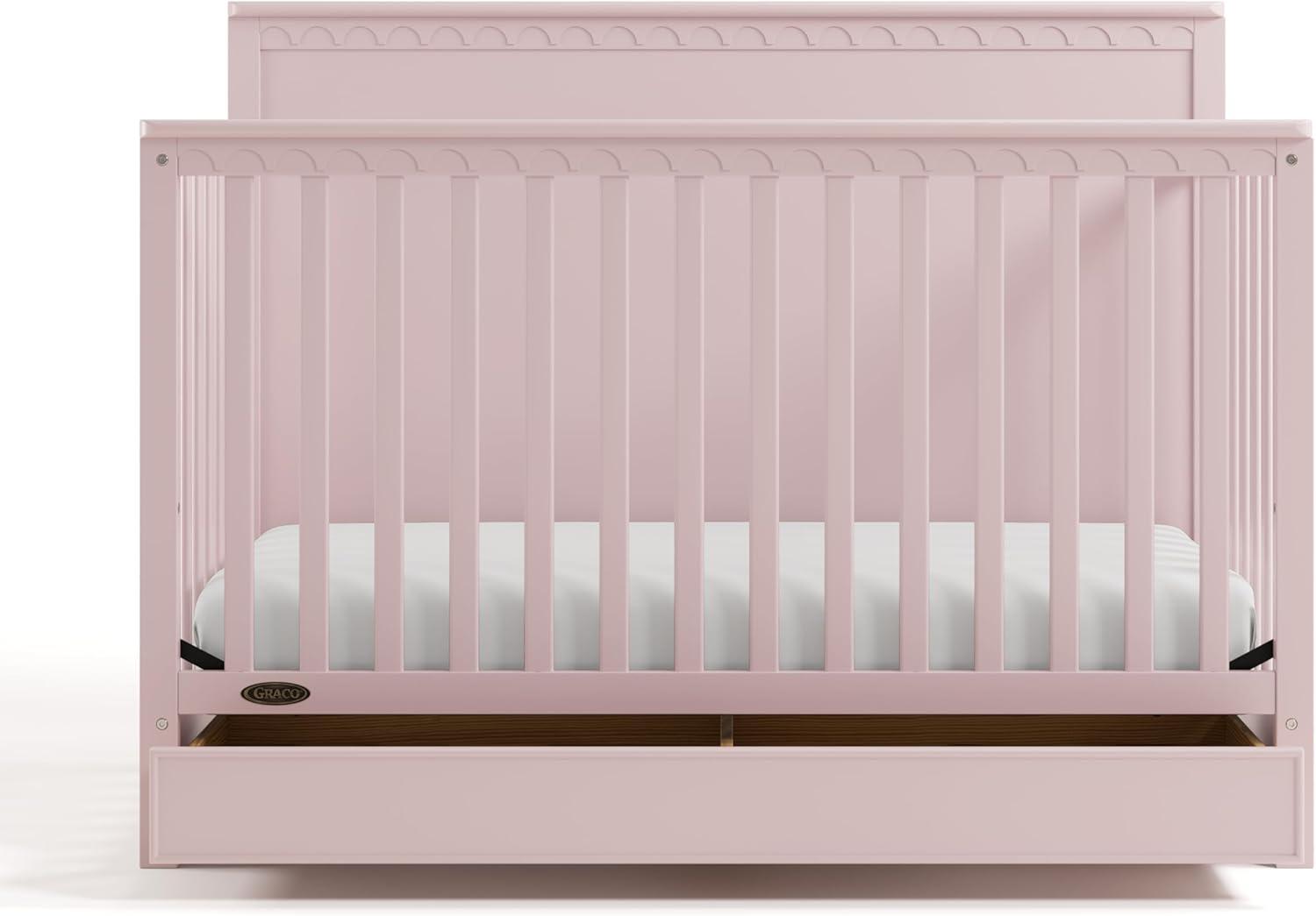 imageGraco Sasha 5in1 Convertible Crib with Drawer White GREENGUARD Gold Certified Wood Crib Converts to Toddler Bed Daybed FullSize Bed Stylish Classic DesignBlush