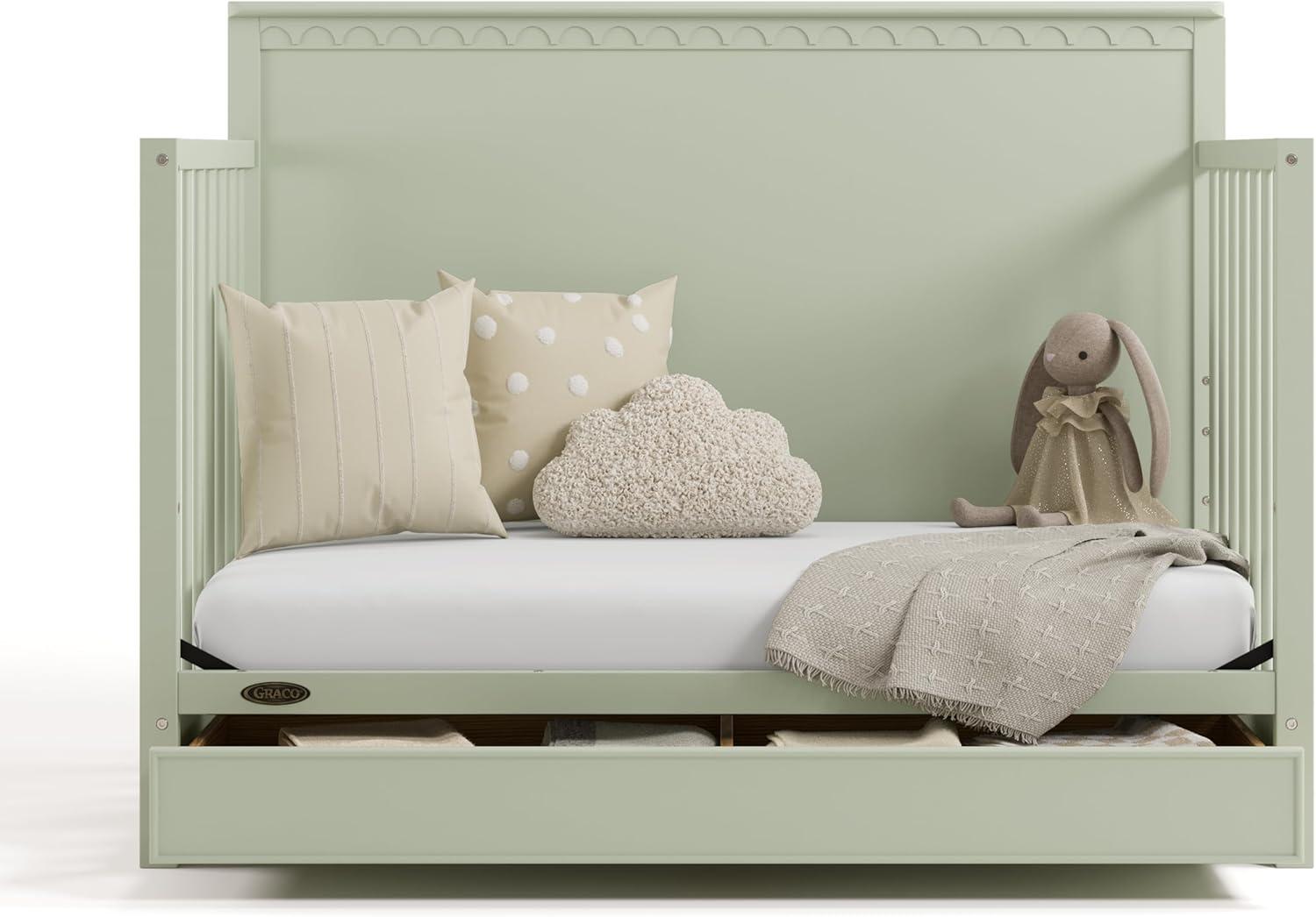 imageGraco Sasha 5in1 Convertible Crib with Drawer White GREENGUARD Gold Certified Wood Crib Converts to Toddler Bed Daybed FullSize Bed Stylish Classic DesignSage