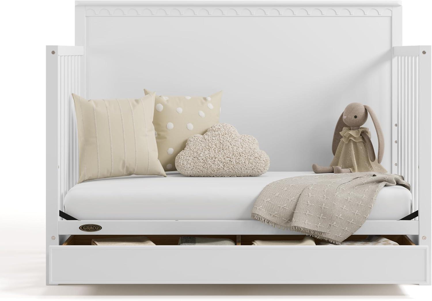 imageGraco Sasha 5in1 Convertible Crib with Drawer White GREENGUARD Gold Certified Wood Crib Converts to Toddler Bed Daybed FullSize Bed Stylish Classic DesignWhite