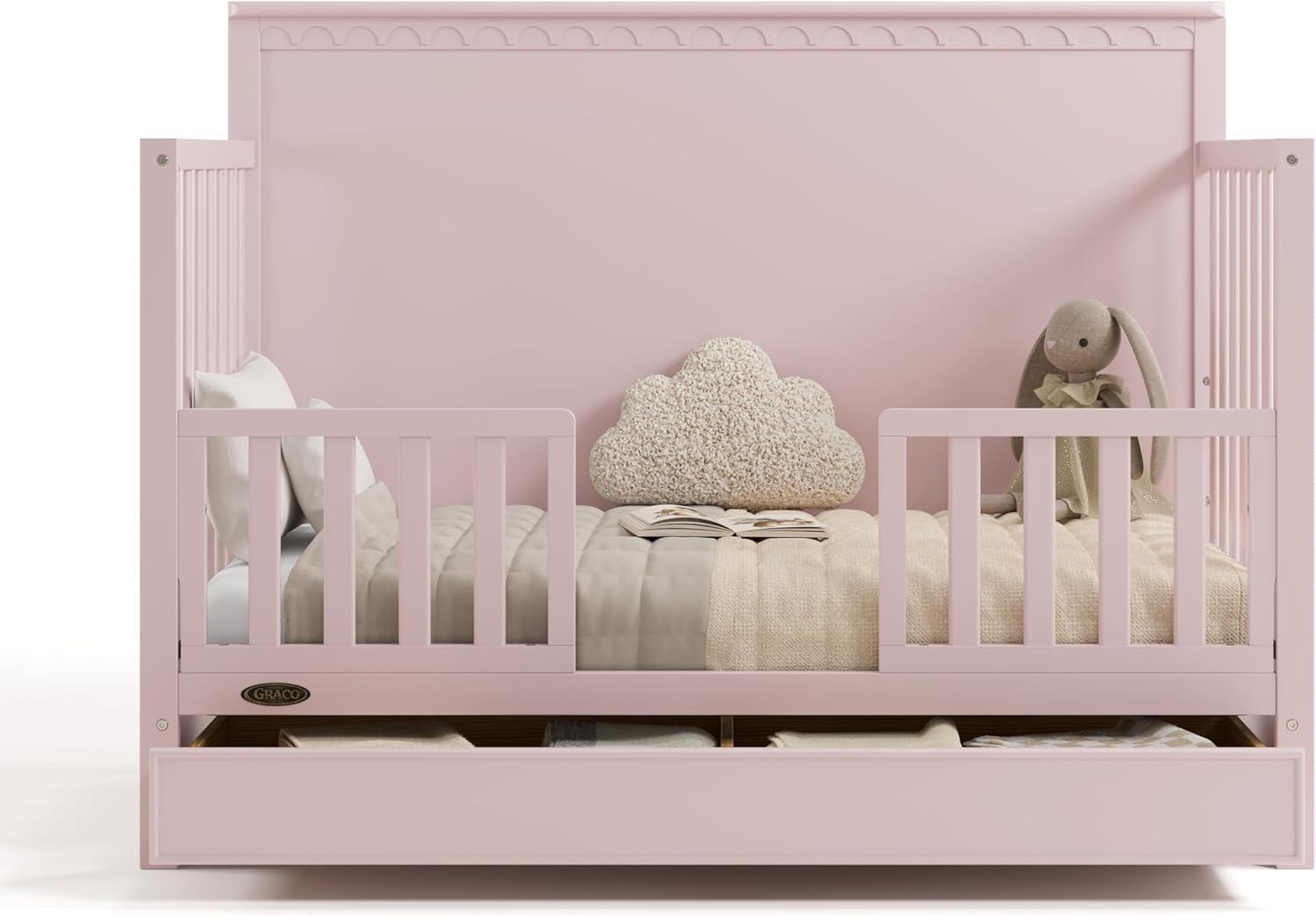 imageGraco Sasha 5in1 Convertible Crib with Drawer White GREENGUARD Gold Certified Wood Crib Converts to Toddler Bed Daybed FullSize Bed Stylish Classic DesignBlush