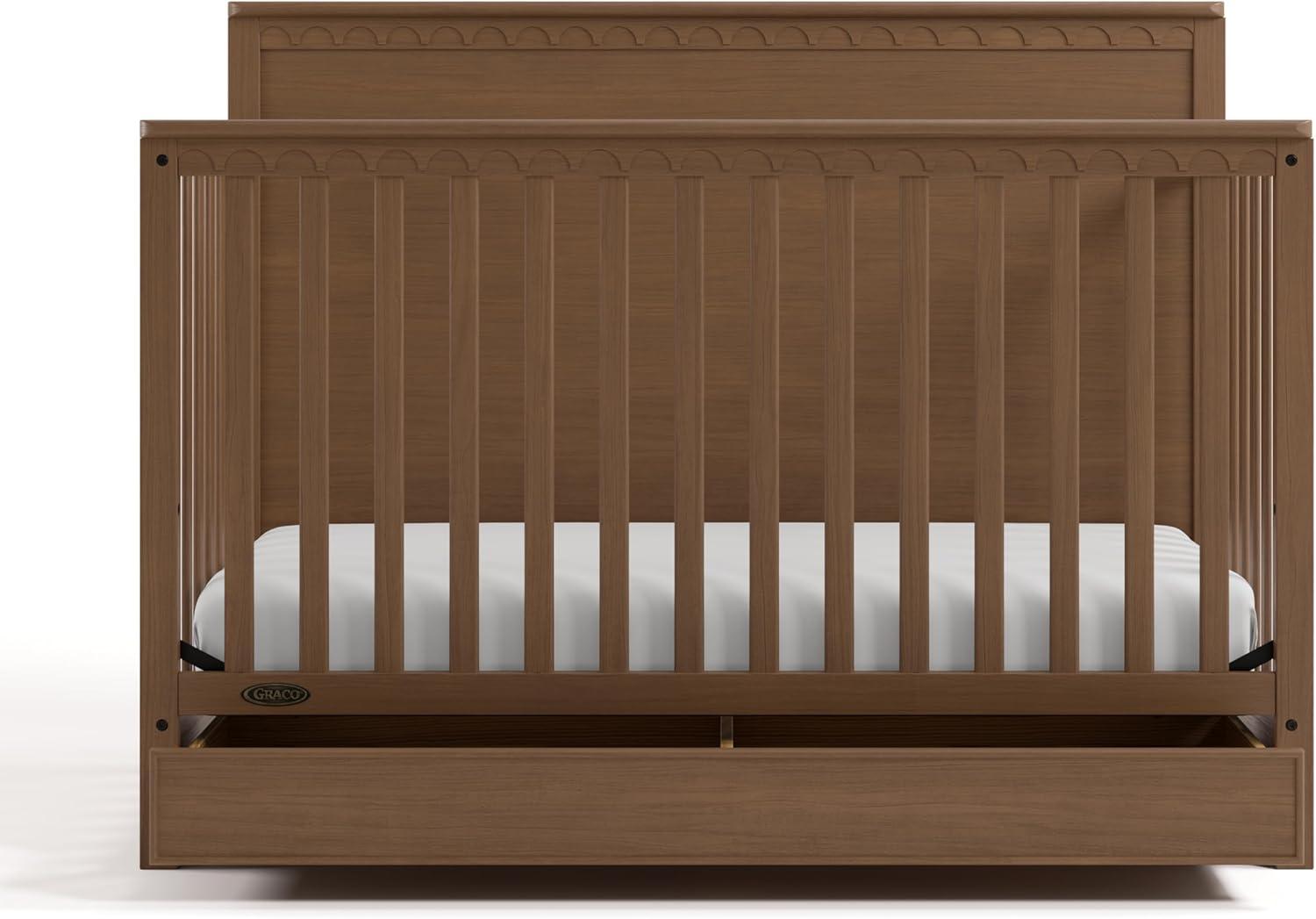 imageGraco Sasha 5in1 Convertible Crib with Drawer White GREENGUARD Gold Certified Wood Crib Converts to Toddler Bed Daybed FullSize Bed Stylish Classic DesignHazelnut