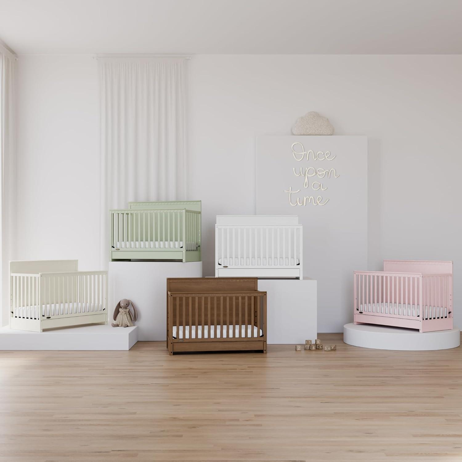 imageGraco Sasha 5in1 Convertible Crib with Drawer White GREENGUARD Gold Certified Wood Crib Converts to Toddler Bed Daybed FullSize Bed Stylish Classic DesignSage