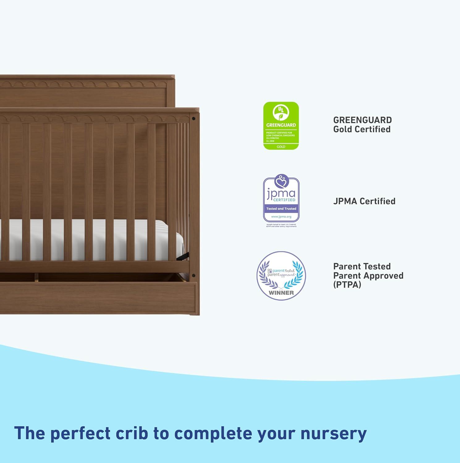 imageGraco Sasha 5in1 Convertible Crib with Drawer White GREENGUARD Gold Certified Wood Crib Converts to Toddler Bed Daybed FullSize Bed Stylish Classic DesignHazelnut