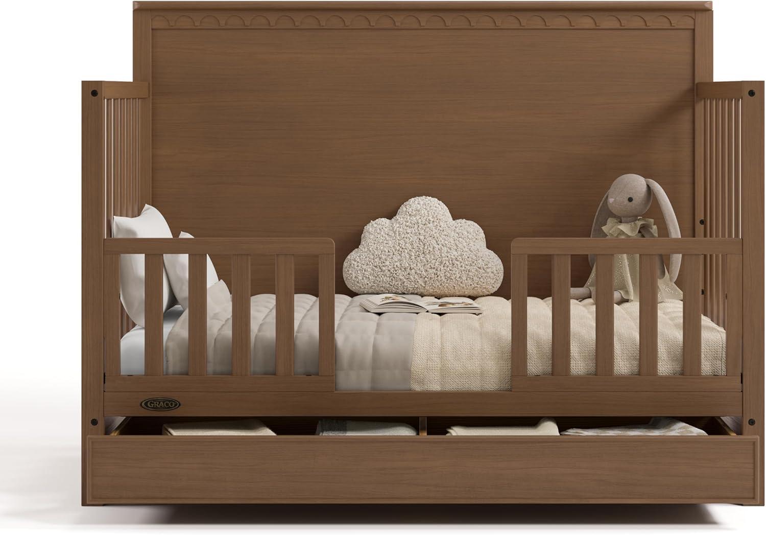 imageGraco Sasha 5in1 Convertible Crib with Drawer White GREENGUARD Gold Certified Wood Crib Converts to Toddler Bed Daybed FullSize Bed Stylish Classic DesignHazelnut