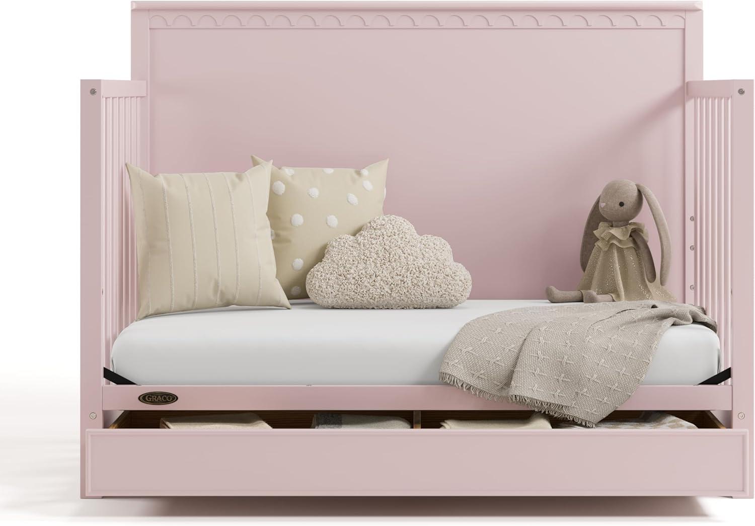 imageGraco Sasha 5in1 Convertible Crib with Drawer White GREENGUARD Gold Certified Wood Crib Converts to Toddler Bed Daybed FullSize Bed Stylish Classic DesignBlush