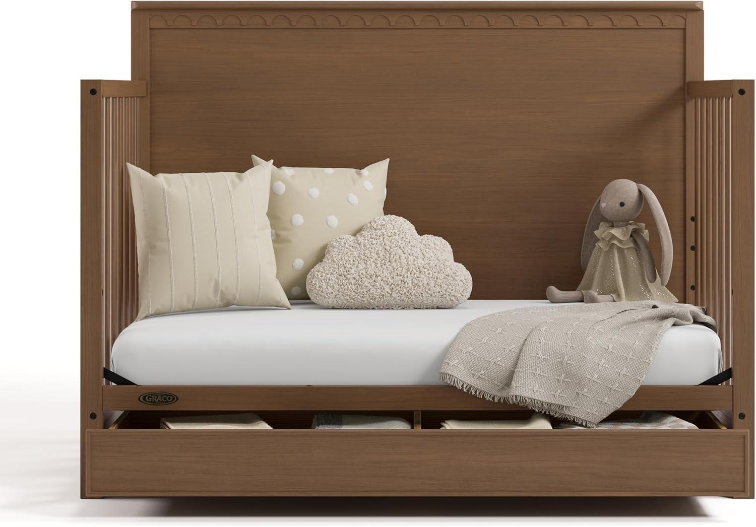 imageGraco Sasha 5in1 Convertible Crib with Drawer White GREENGUARD Gold Certified Wood Crib Converts to Toddler Bed Daybed FullSize Bed Stylish Classic DesignHazelnut