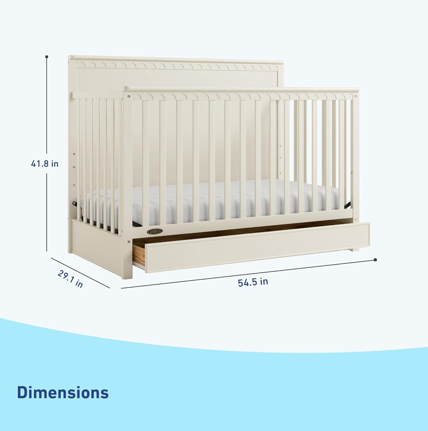 imageGraco Sasha 5in1 Convertible Crib with Drawer White GREENGUARD Gold Certified Wood Crib Converts to Toddler Bed Daybed FullSize Bed Stylish Classic DesignFroasted Oat