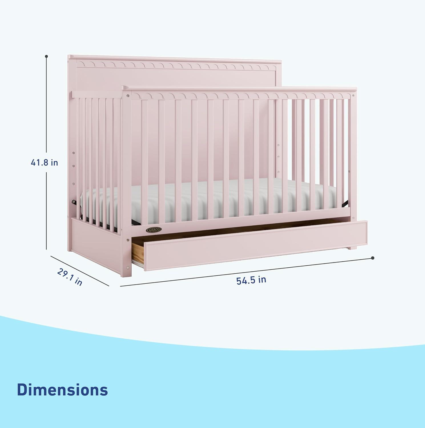 imageGraco Sasha 5in1 Convertible Crib with Drawer White GREENGUARD Gold Certified Wood Crib Converts to Toddler Bed Daybed FullSize Bed Stylish Classic DesignBlush