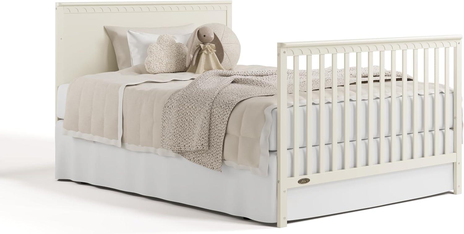 imageGraco Sasha 5in1 Convertible Crib with Drawer White GREENGUARD Gold Certified Wood Crib Converts to Toddler Bed Daybed FullSize Bed Stylish Classic DesignFroasted Oat