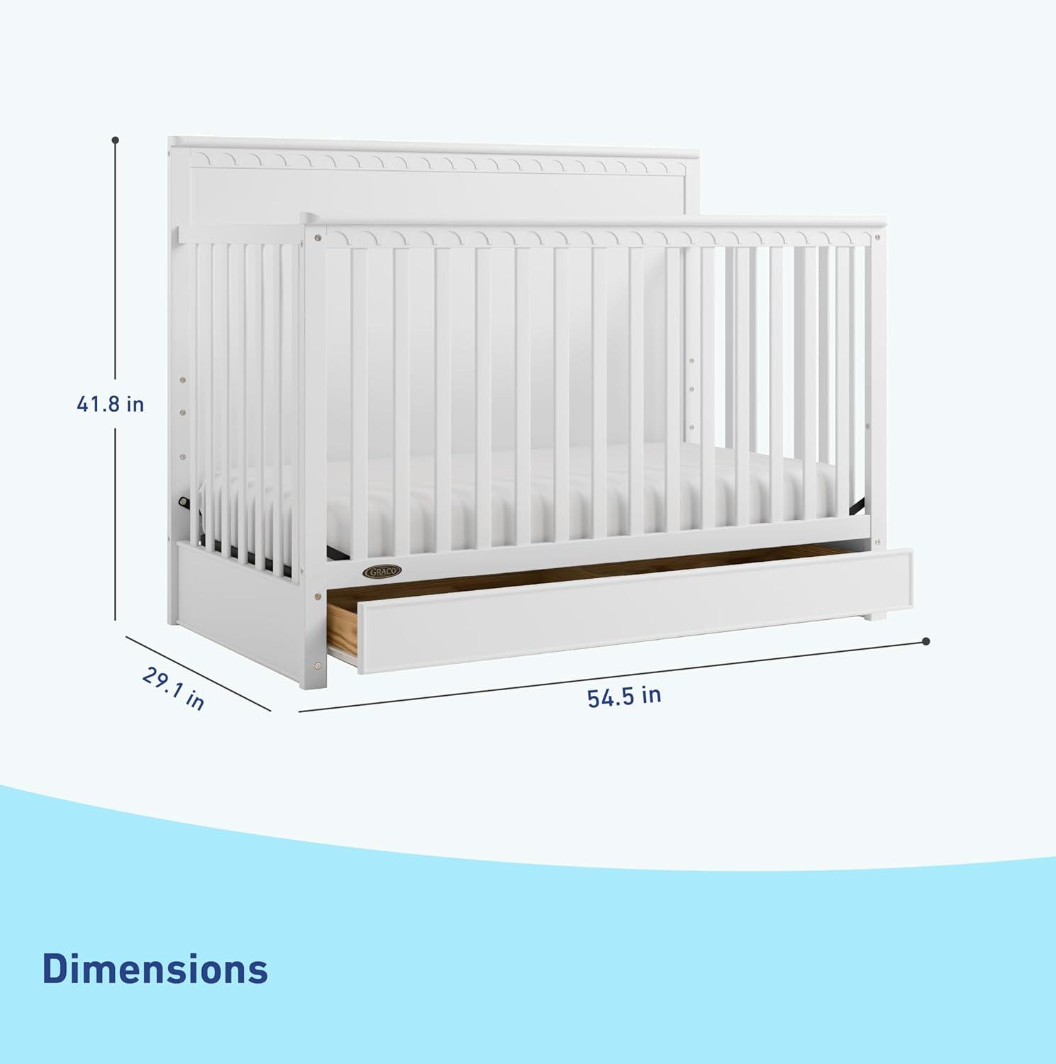 imageGraco Sasha 5in1 Convertible Crib with Drawer White GREENGUARD Gold Certified Wood Crib Converts to Toddler Bed Daybed FullSize Bed Stylish Classic DesignWhite