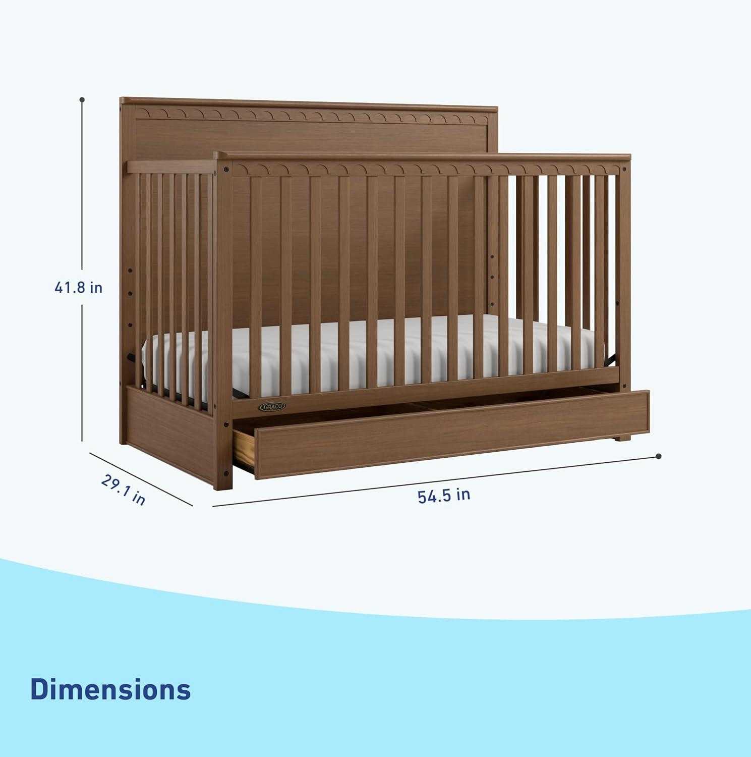imageGraco Sasha 5in1 Convertible Crib with Drawer White GREENGUARD Gold Certified Wood Crib Converts to Toddler Bed Daybed FullSize Bed Stylish Classic DesignHazelnut