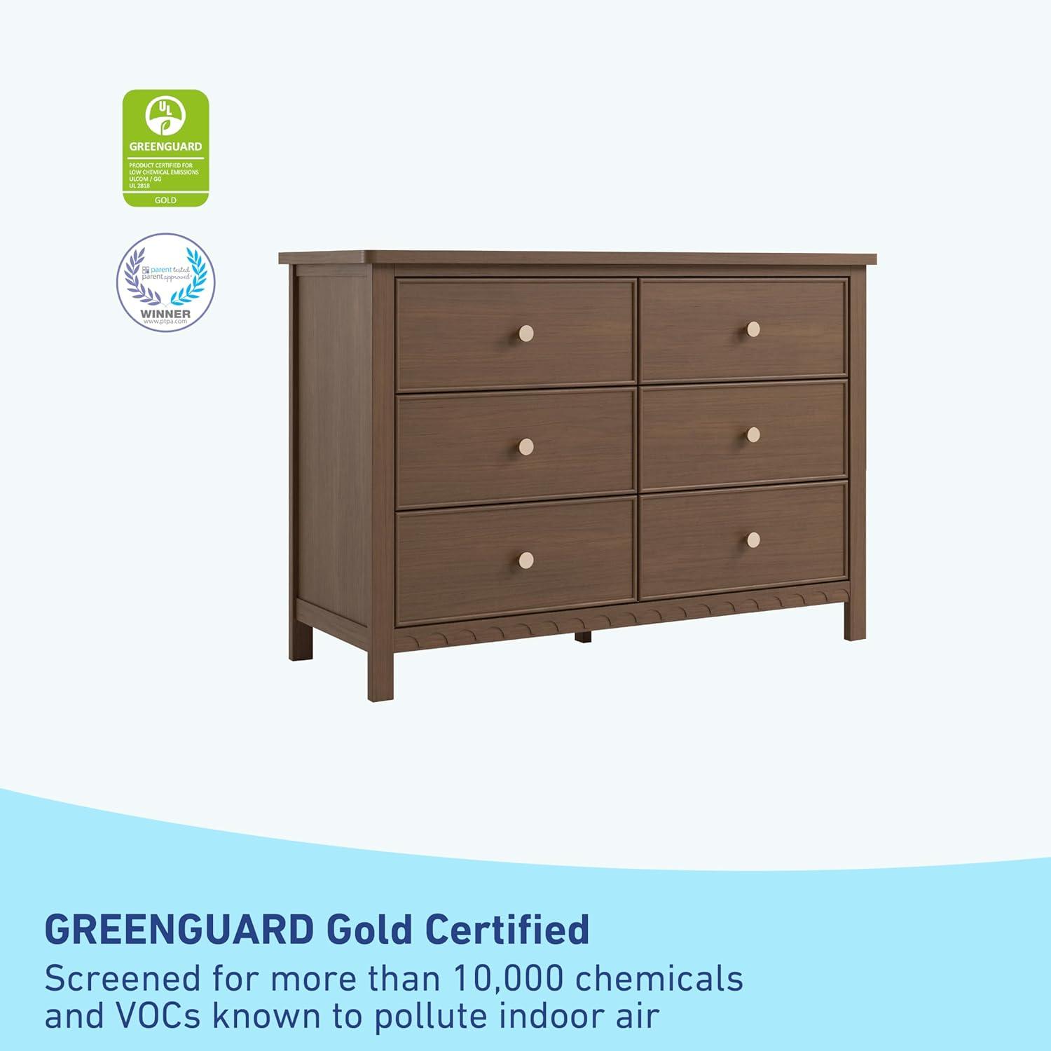 imageGraco Sasha 6 Drawer Dresser White GREENGUARD Gold Certified Wood Storage for Nursery or Kids Room Safe Interlocking Drawer System ampamp Easy Assembly with PreInstalled TracksHazelnut